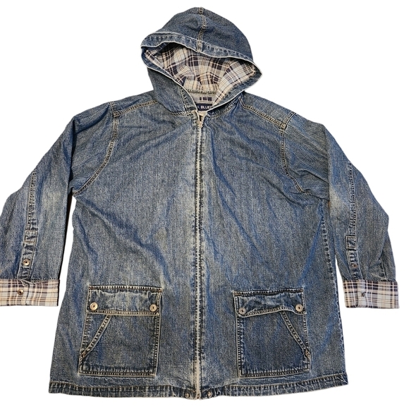 Vtg L.A. Blues Denim Hooded Full Zip Jacket With Large Pockets Dark Wash Rare - Picture 2 of 13